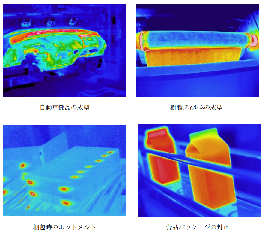 自動車部品の成型、樹脂フィルムの成型、梱包時のホットメルト、食品パッケージの封止