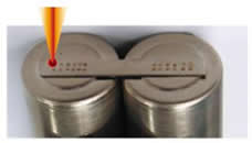 Rechargeable battery welding of secondary cell battery tab